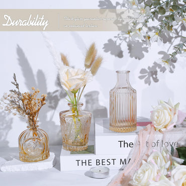 TBWIND Glass Bud Vase Set of 24, Small Amber Flower Vases for Centerpieces in Bulk, Mini Vintage Vase for Wedding Decor, and Home Table Décor
