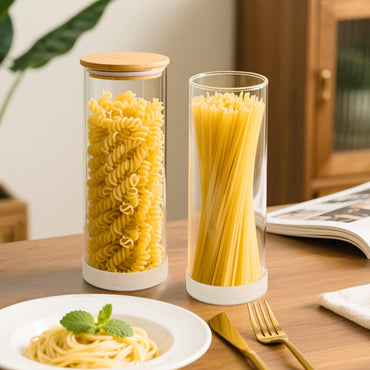 TBWIND 73oz Round Glass Pasta Storage Containers with Non-Slip Silicone Pads – 3 Pack Large Airtight Clear Food Jars for Pantry Organization, Kitchen Dry Food, Flour, Pasta, Spaghetti