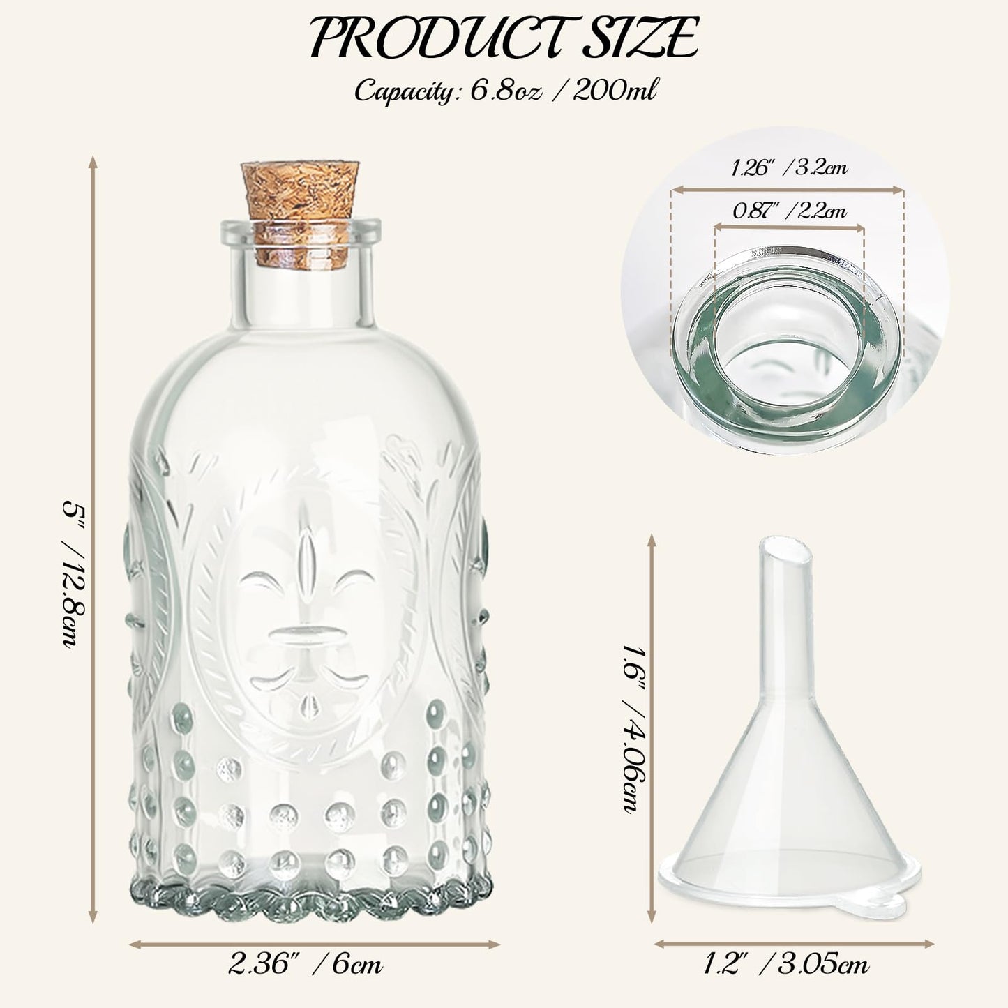 TBWIND 12 Pack 6oz Glass Bottles with Cork Stoppers, 200ml Clear Vintage Glass Bottles with Smooth Flat Base, Small Refillable Jars for Whiskey, Wine, Oil, Vinegar, Kombucha, Wedding Favors & Crafts