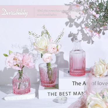 TBWIND Pink Glass Bud Vase Set of 24, Small Flower Vases for Centerpieces in Bulk, Mini Vintage Vase for Wedding Decor, and Home Table Décor