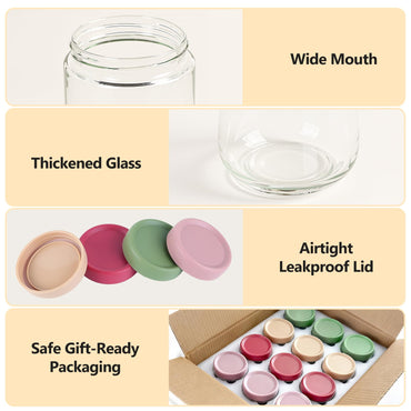 TBWIND 12 Pack 10oz Glass Jars with Lids, Airtight Overnight Oats Containers, Salad & Yogurt Storage, Mason Jars for Snacks, Spices, Meal Prep – Reusable