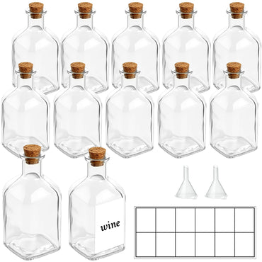 TBWIND 12 Pack 4oz Glass Potion Bottles with Cork, Clear Square-Round Mini Vases, 120ml Jars for Sand Art, Wedding Favors, Spices, DIY Crafts with 4 Funnels