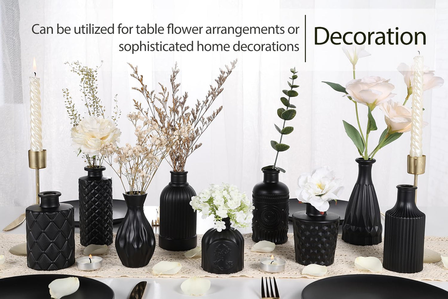 TBWIND 12pcs Glass Bud Vases Set, Small Vases for Flowers, Black Bud Vase for Centerpieces in Bulk, Mini Vintage Vase for Rustic Wedding Decorations, Office and Home Table Flower Décor-Green