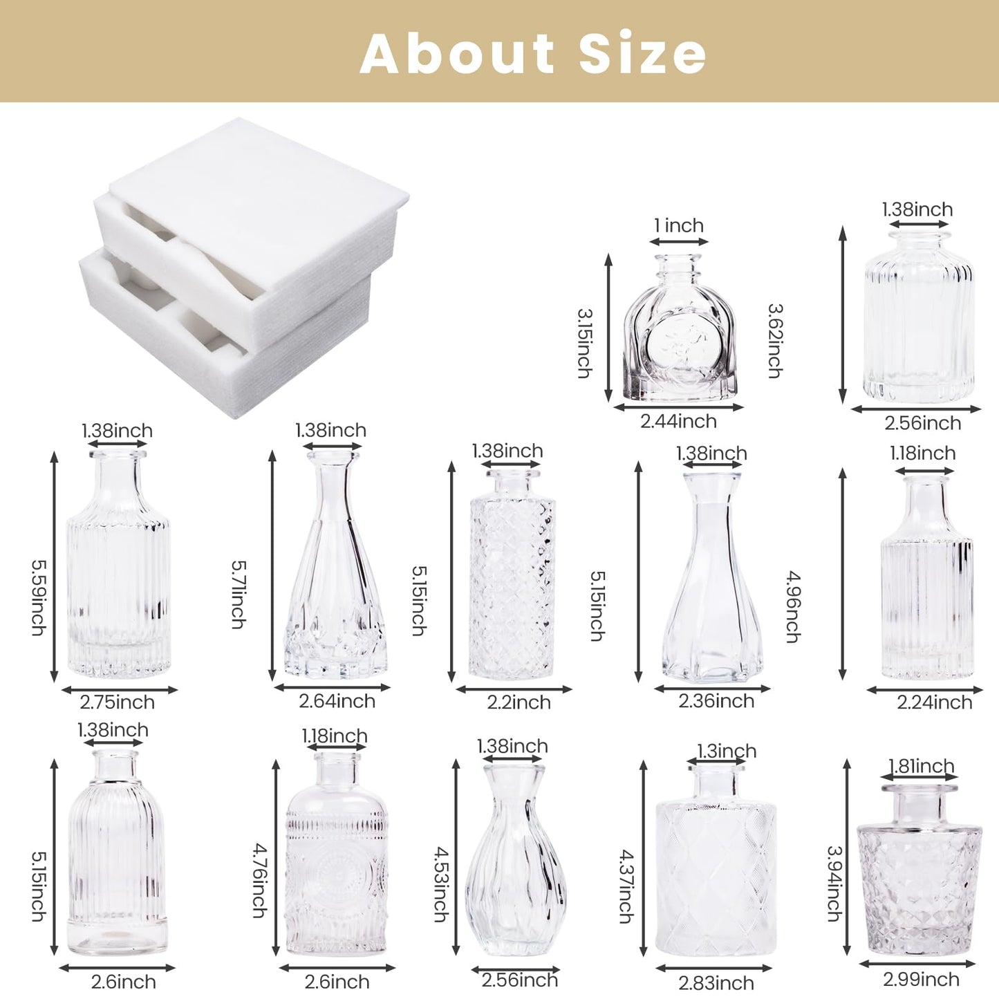 TBWIND Glass Bud Vases Set of 12, Small Vases for Centerpieces, Vintage Mini Vases for Wedding Decor, Clear Glass Bud Vase in Bulk, Office and Home Table Flower Décor