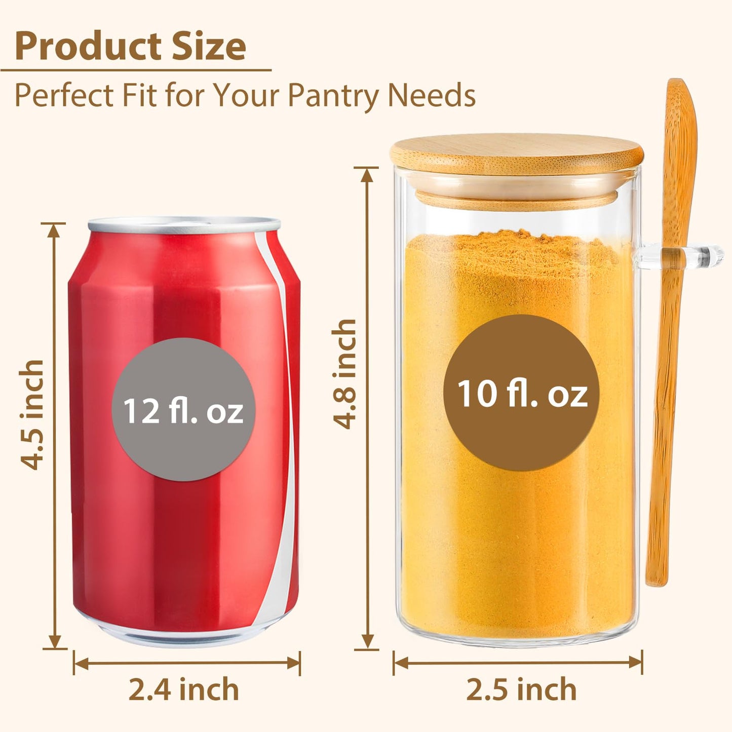 TBWIND 12 Pack 10 oz Round Glass Spice Jars with Lids and Spoons – Airtight Small Spice Containers Set with Labels, Clear Glass Storage Jars for Seasoning, Spices, Kitchen Pantry Organization