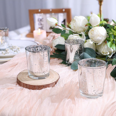 TBWIND 24 Pcs Silver Votive Candle Holders, Speckled Mercury Silver Glass Candle Holder Bulk for Wedding Centerpiece Table Decor, Tea Lights Candle Holder for Valentines Day Decor, Home Decor