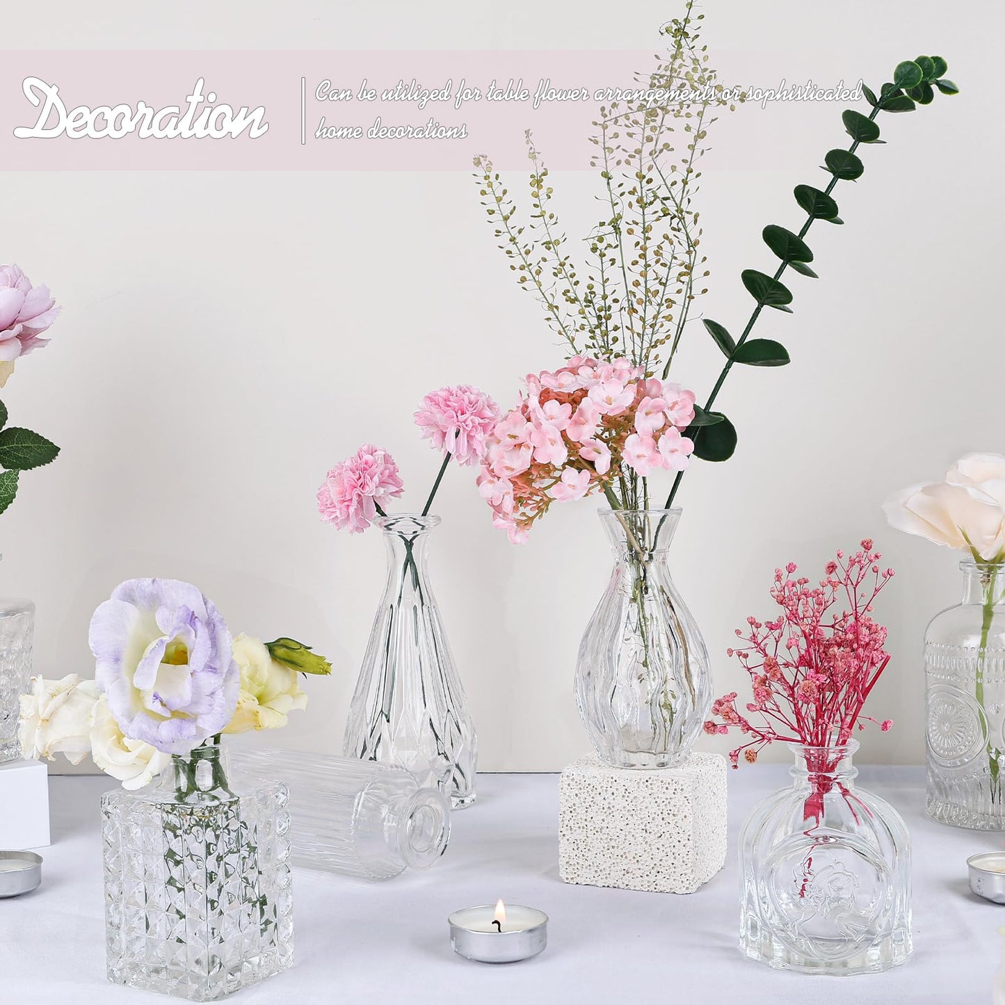 TBWIND Glass Bud Vase Set of 24, Small Clear Flower Vases for Centerpieces in Bulk, Mini Vintage Vase for Wedding Decor, and Home Table Décor