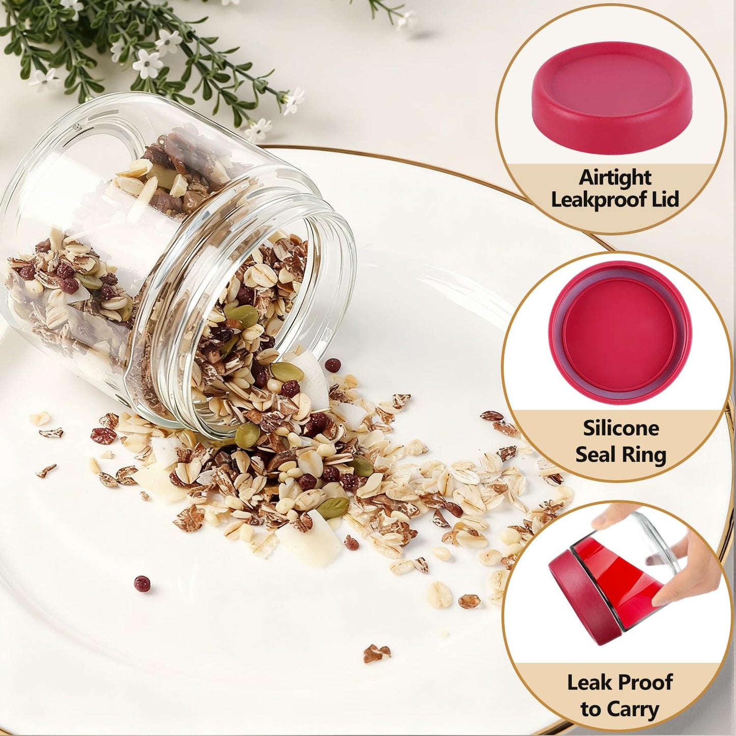 TBWIND 12 Pack 10oz Glass Jars with Lids, Airtight Overnight Oats Containers, Salad & Yogurt Storage, Mason Jars for Snacks, Spices, Meal Prep – Reusable