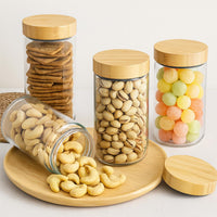 TBWIND 24oz Glass Jars with Bamboo Lids, Spoons, Airtight Overnight Oats Containers, Wide Mouth Mason Jars for Snack Storage For Food, Yogurt, Salad, Sugar and Flour, Coffee Bean, Cookie, Cereal