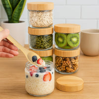 TBWIND 12 Pack 10oz Glass Jars with Bamboo Lids, Spoons, Airtight Overnight Oats Containers, Salad & Yogurt Storage, Mason Jars for Snacks, Spices, Meal Prep – Reusable