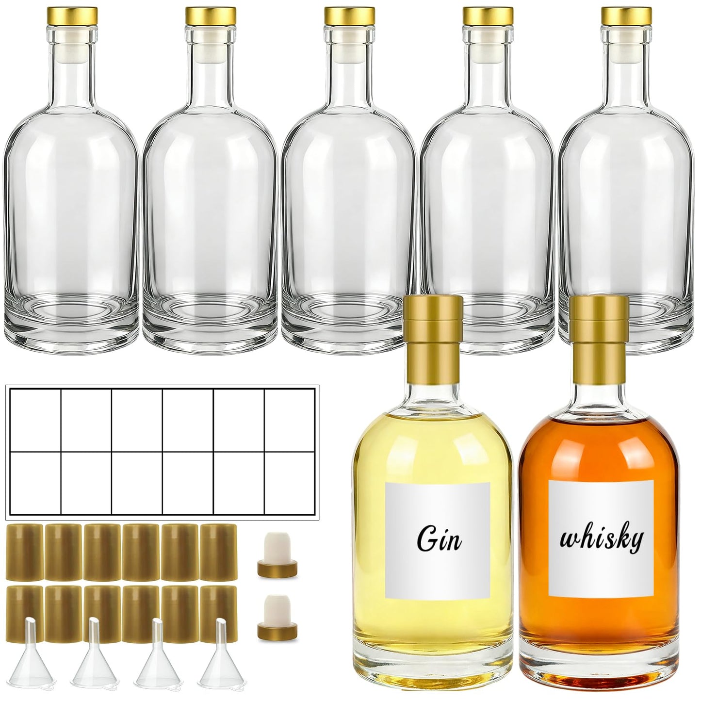 TBWIND 16oz Clear Glass Bottles with Cork, 7 Pack Clear 500ml Liquor Bottles, Thick Heavy Base Airtight Wine Bottles for Beverages, Liquor, Whiskey, Oil, Vinegar, Wedding Favors & Crafts