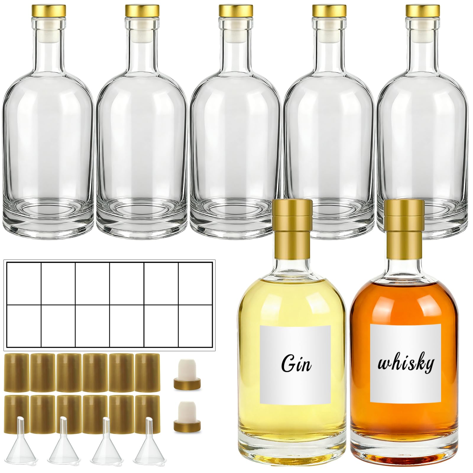 TBWIND 16oz Clear Glass Bottles with Cork, 7 Pack Clear 500ml Liquor Bottles, Thick Heavy Base Airtight Wine Bottles for Beverages, Liquor, Whiskey, Oil, Vinegar, Wedding Favors & Crafts