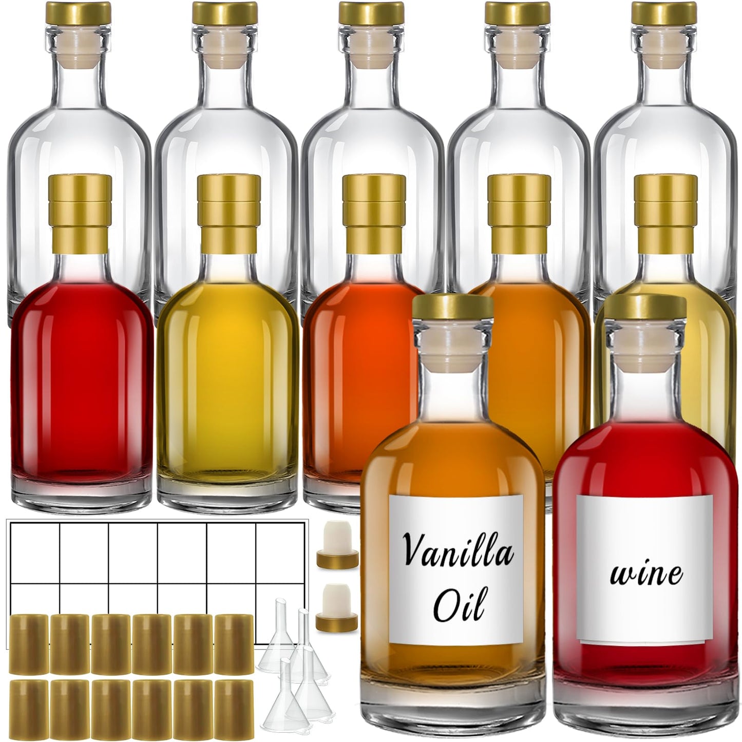 TBWIND 12 oz/375ml Clear Glass Bottles with Cork, 12 Pack Clear Liquor Bottles, Thick Heavy Base Airtight Wine Bottles for Beverages, Liquor, Whiskey, Oil, Vinegar, Wedding Favors & Crafts