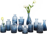 TBWIND 12Pcs Blue Glass Bud Vases Set, Small Vases for Flowers, Perfect for Centerpieces at Parties, Baby Showers, Weddings, Events, Graduation Season, Great Gifts for Office & Home Décor