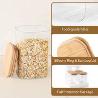 TBWIND 37oz(1.2Qt) Square Glass Storage Containers with Bamboo Lids – 4 Pack Clear Food Airtight Glass Jars for Pantry Organizers and Storage, Kitchen Dry Food, Coffee, Sugar, Flour, Snacks, Spices