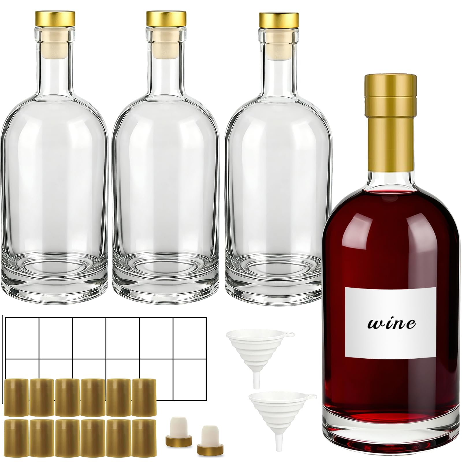 TBWIND 25 oz Clear Glass Bottles with Cork, 4 Pack Clear 750ml Liquor Bottles, Thick Heavy Base Airtight Wine Bottles for Beverages, Liquor, Whiskey, Oil, Vinegar, Wedding Favors & Crafts