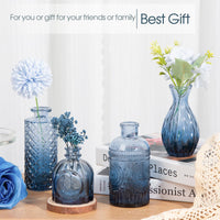 TBWIND 12Pcs Blue Glass Bud Vases Set, Small Vases for Flowers, Perfect for Centerpieces at Parties, Baby Showers, Weddings, Events, Graduation Season, Great Gifts for Office & Home Décor