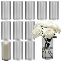 TBWIND 12pcs Glass Gray Cylinder Vases for Centerpieces, 6 Inch Grey Flower Vases for Wedding Decorations, Indoor Home Decor, Hurricane Candle Holder for Table Shelf, Party