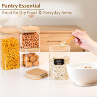 TBWIND 6 Pack Square Glass Storage Containers with Bamboo Lids (24oz/37oz/51oz) – Clear Food Airtight Canisters Sets for The Kitchen, Glass Jars for Coffee Beans, Coffee, Flour, Snacks, Spices