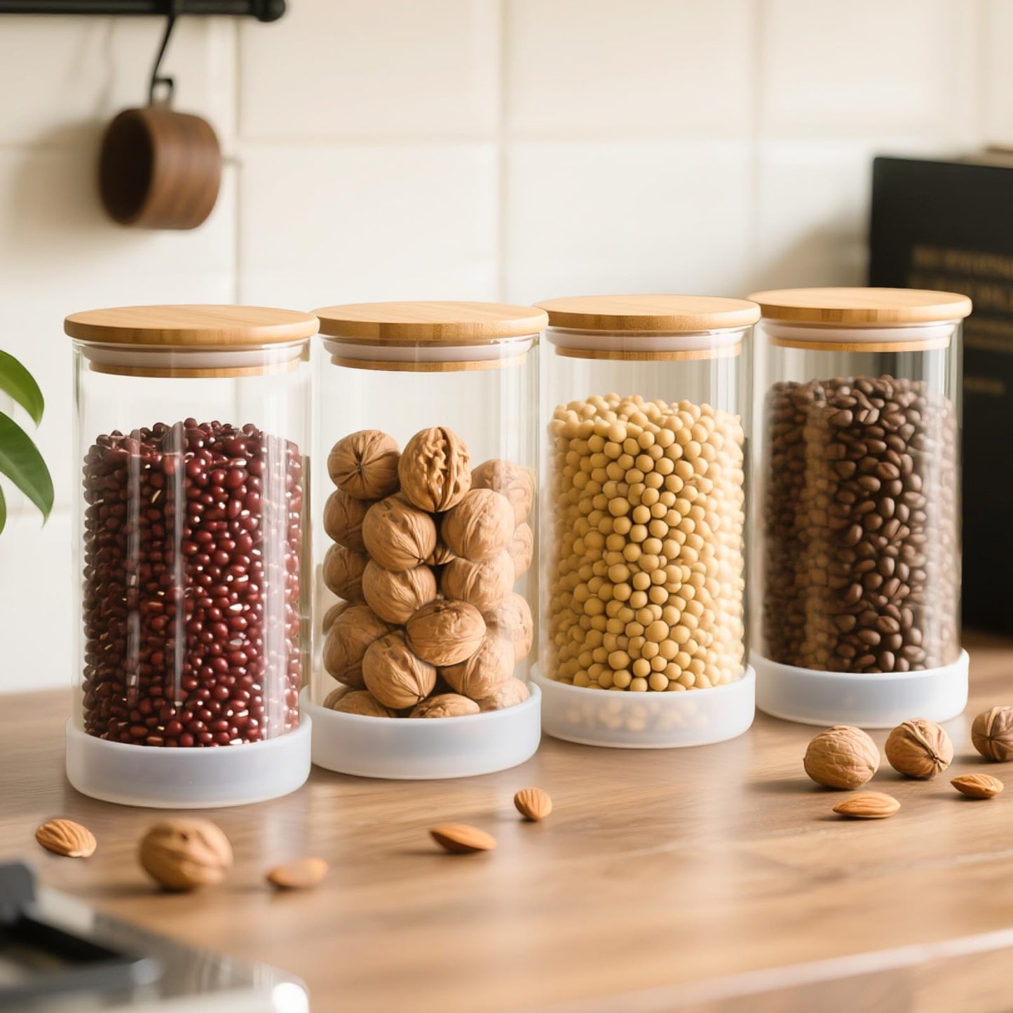 TBWIND 53oz Round Glass Storage Containers with Bamboo Lids – 4 Pack Large Airtight Glass Jars for Pantry Organization, Kitchen Dry Food, Flour, Cereal, Coffee Beans & Staples