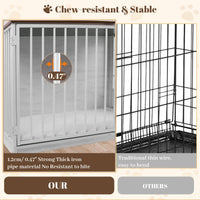TBWIND Dog Crate Furniture for Large Dogs, 36" Indoor Wooden Dog Kennel with 270° Swivel Door & 360° Rotating Feeder, Decorative Heavy Duty Dog House with Double Locks & Bowls, White