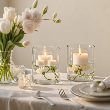 TBWIND 2Pcs Glass Cylinder Vases for Centerpieces, 6" x 4.7" Wide Mouth Flower Vase Hurricane Glass Candle Holders, Clear Vases Bulk with 2 Floral Tapes for Floating Candles Wedding Party Home Decor