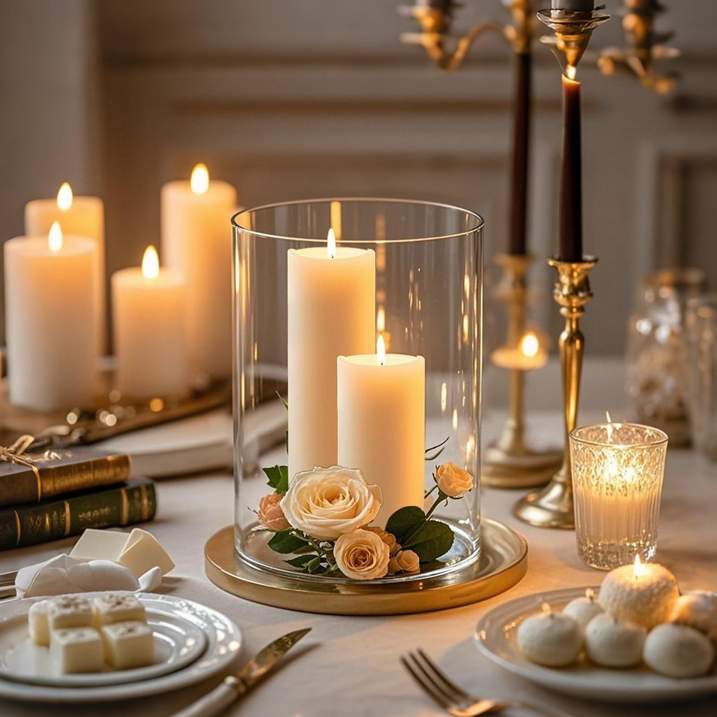 TBWIND 2Pcs Glass Cylinder Vases for Centerpieces, 6" x 4.7" Wide Mouth Flower Vase Hurricane Glass Candle Holders, Clear Vases Bulk with 2 Floral Tapes for Floating Candles Wedding Party Home Decor