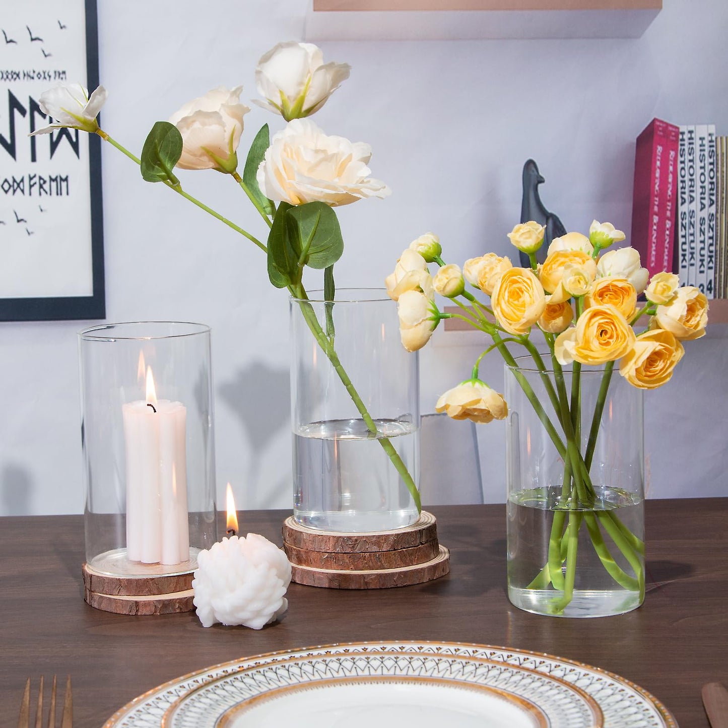 TBWIND 12pcs Glass Cylinder Vases for Centerpieces, 6 Inch Clear Flower Vases for Wedding Decorations and Indoor Home Decor, Hurricane Candle Holder for Table Shelf, Party