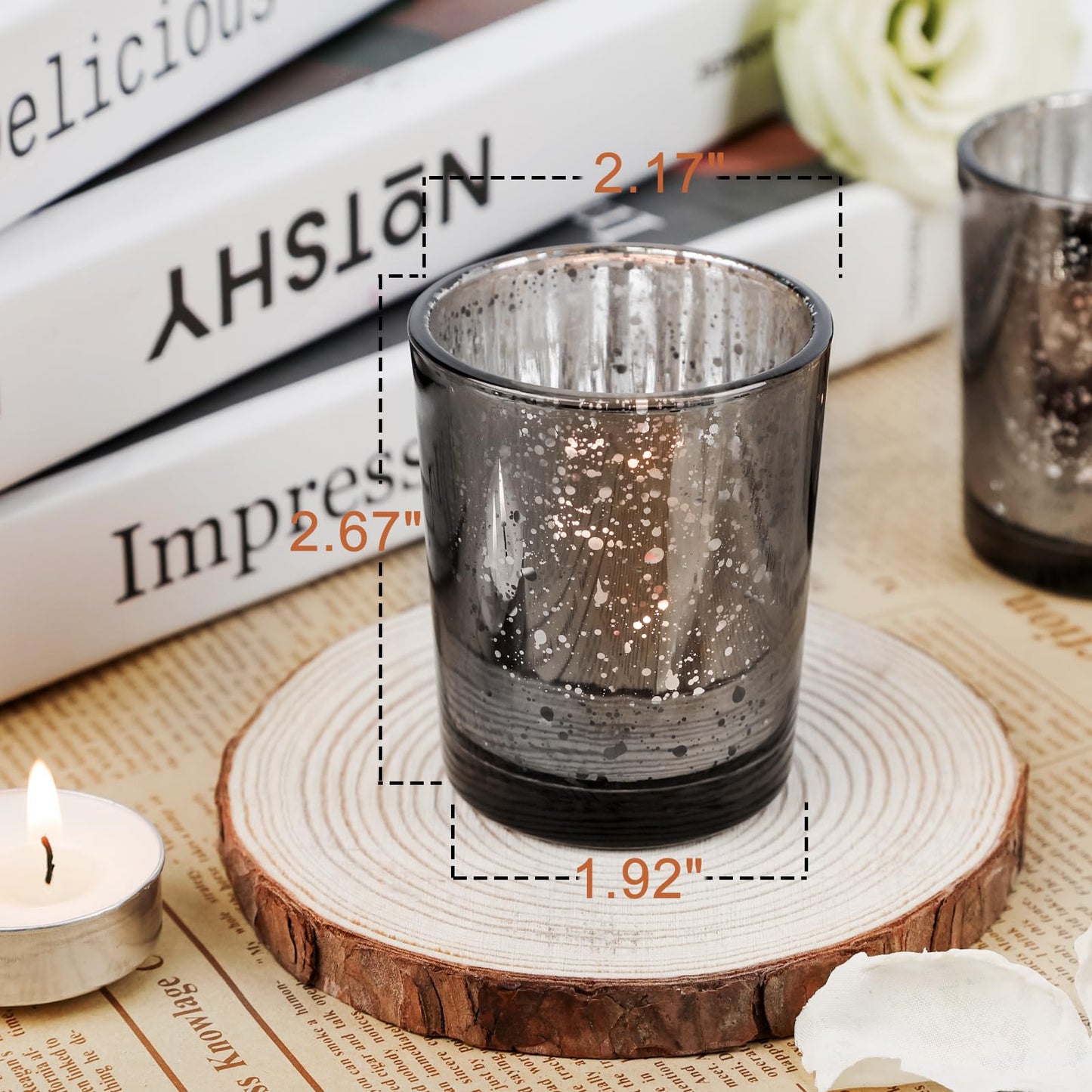 TBWIND 24 Pcs Black Votive Candle Holders, Speckled Mercury Black Glass Candle Holder Bulk for Wedding Centerpiece Table Decor, Tea Lights Candle Holder for Valentines Day Decor, Home Decor