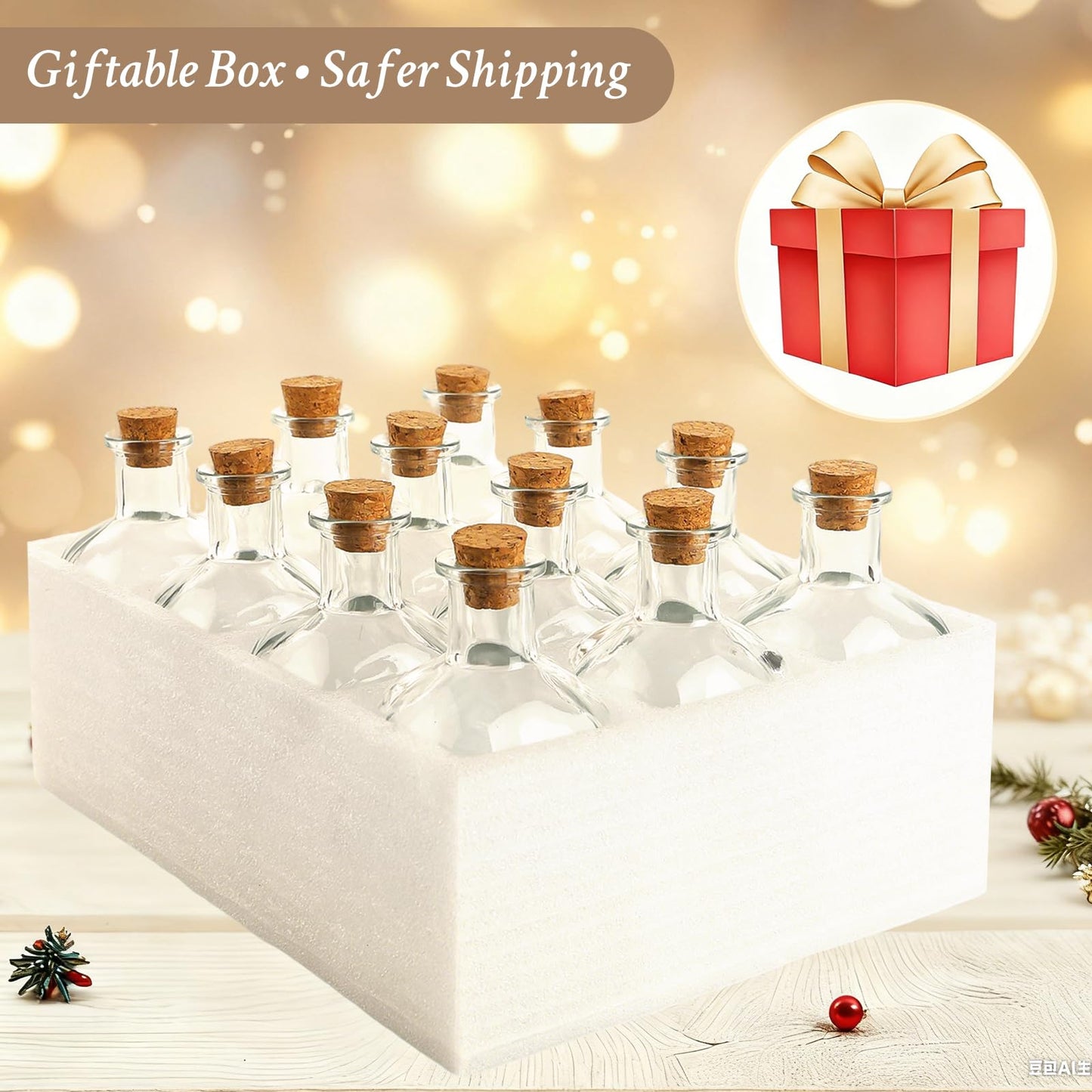 TBWIND 12 Pack 4oz Glass Potion Bottles with Cork, Clear Square-Round Mini Vases, 120ml Jars for Sand Art, Wedding Favors, Spices, DIY Crafts with 4 Funnels