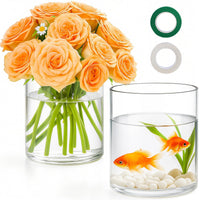 TBWIND 2Pcs Glass Cylinder Vases for Centerpieces, 6" x 4.7" Wide Mouth Flower Vase Hurricane Glass Candle Holders, Clear Vases Bulk with 2 Floral Tapes for Floating Candles Wedding Party Home Decor