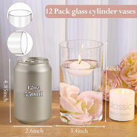 TBWIND 12pcs Glass Cylinder Vases for Centerpieces, 6 Inch Clear Flower Vases for Wedding Decorations and Indoor Home Decor, Hurricane Candle Holder for Table Shelf, Party