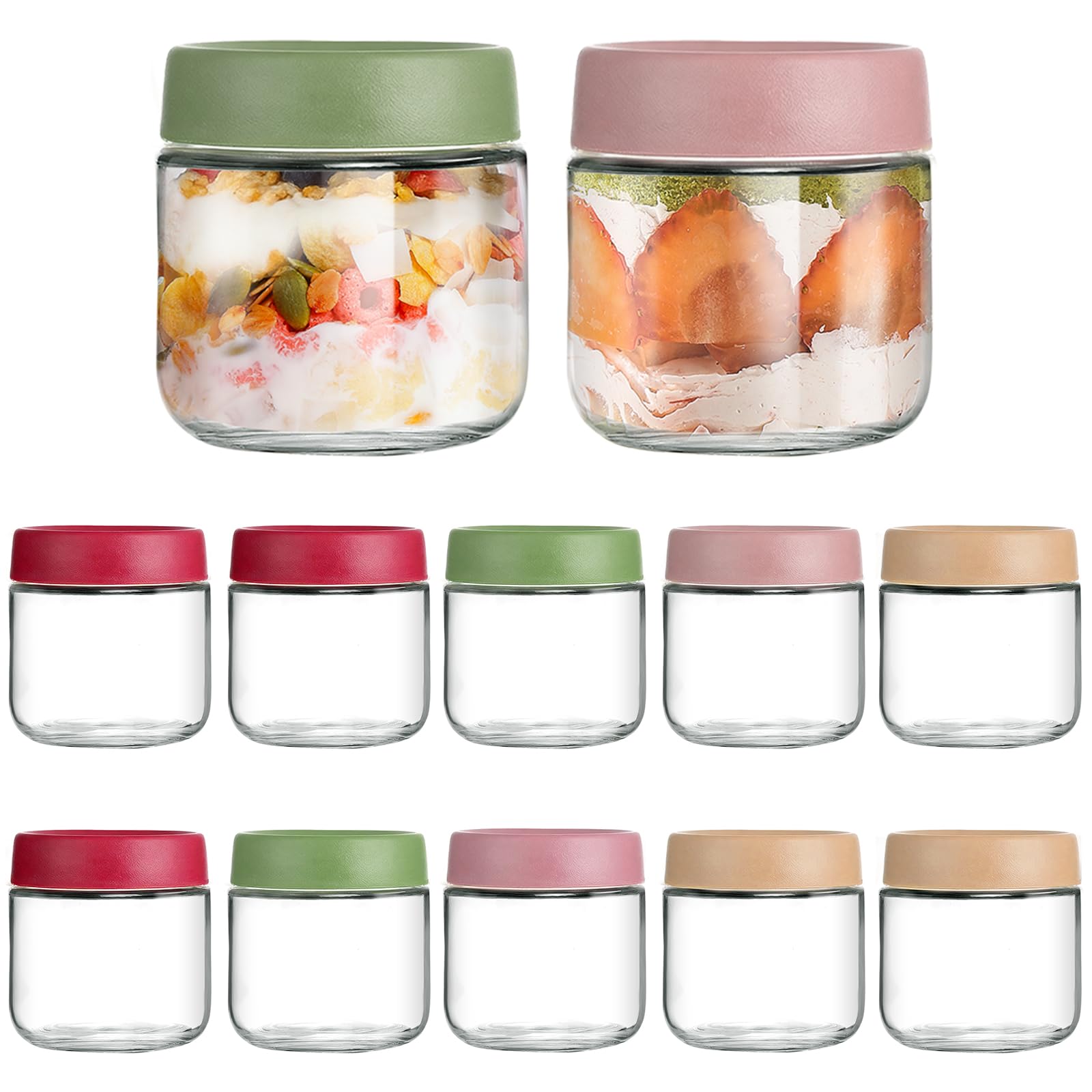TBWIND 12 Pack 10oz Glass Jars with Lids, Airtight Overnight Oats Containers, Salad & Yogurt Storage, Mason Jars for Snacks, Spices, Meal Prep – Reusable