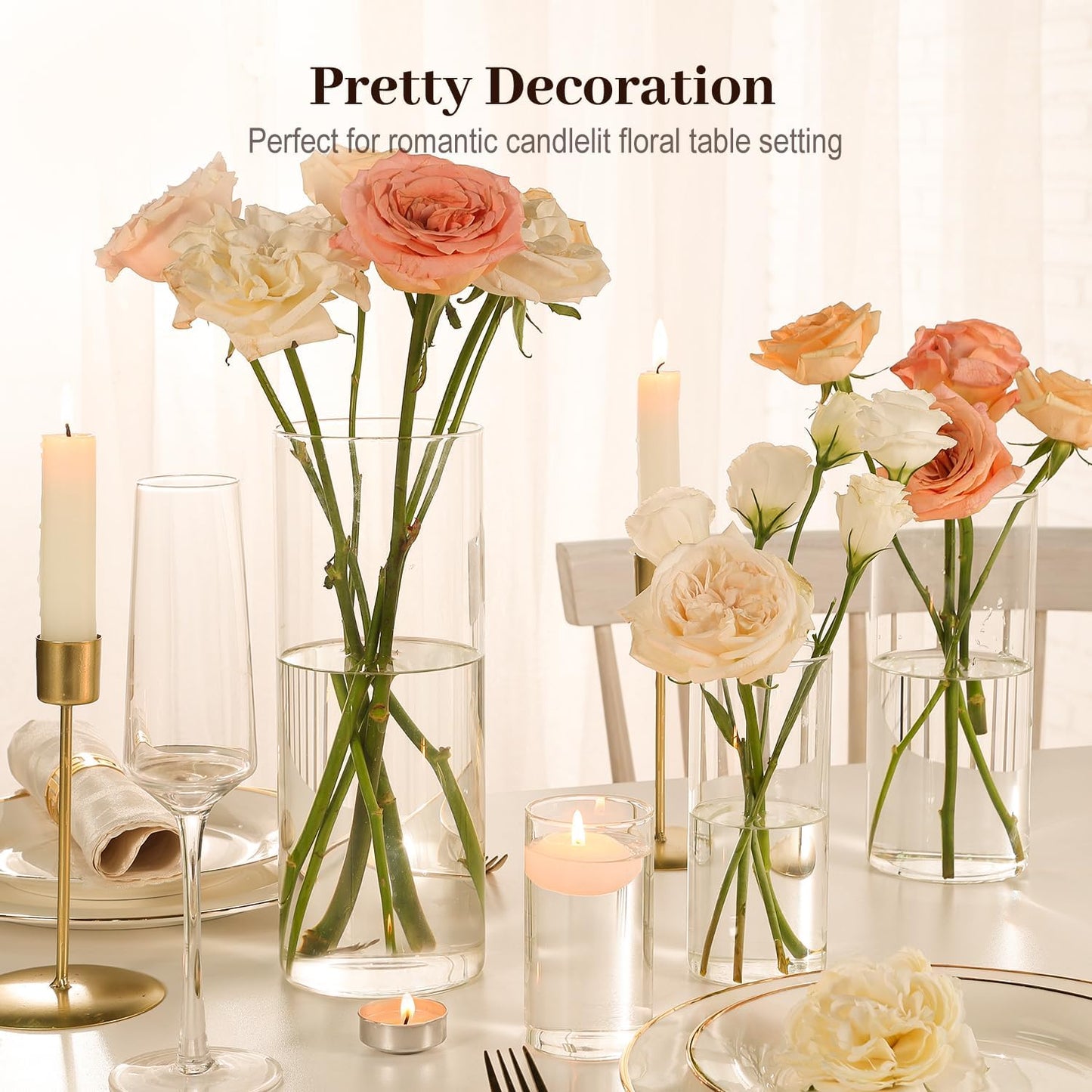 TBWIND 16 Pack Glass Cylinder Vases 4, 6, 8, 10 Inch Tall Clear Flower Vases for Table Centerpieces Wedding Decoration, Hurricane Floating Candle Holder for Party Home Decor