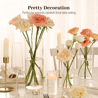 TBWIND 16 Pack Glass Cylinder Vases 4, 6, 8, 10 Inch Tall Clear Flower Vases for Table Centerpieces Wedding Decoration, Hurricane Floating Candle Holder for Party Home Decor