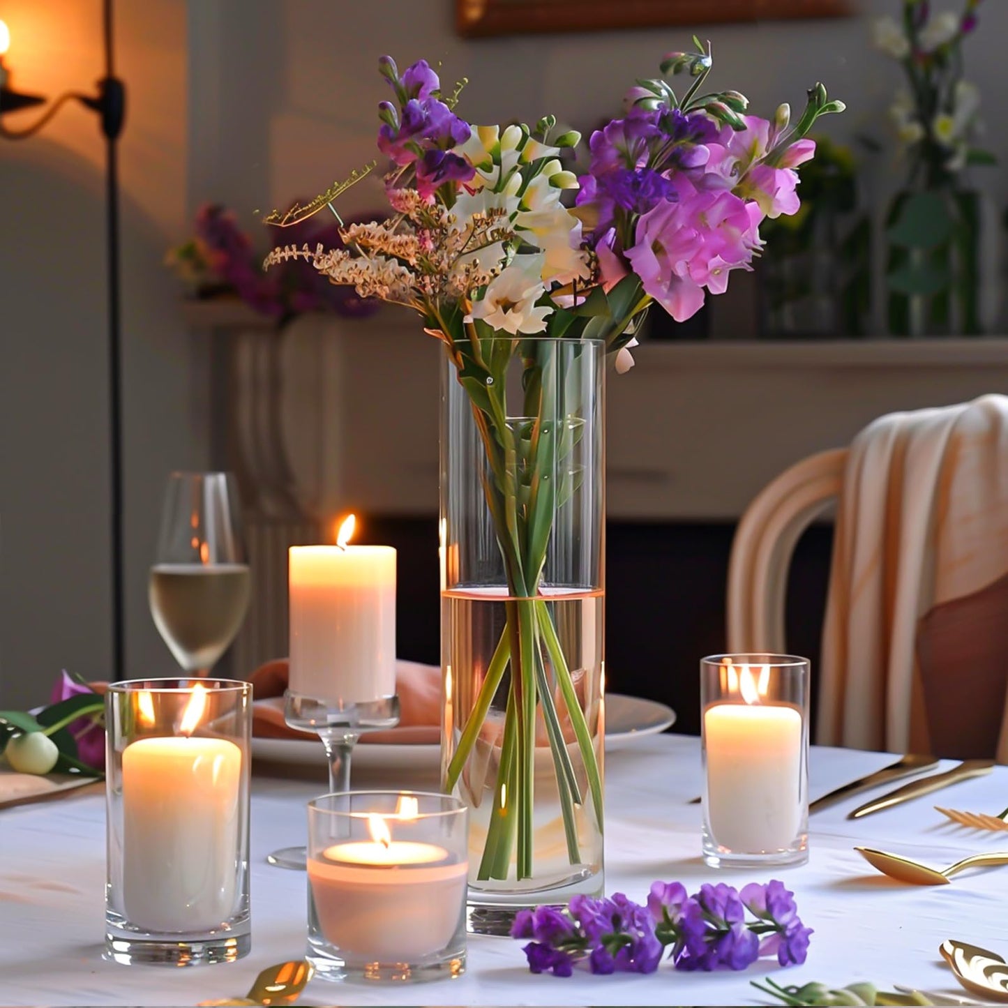 TBWIND 12Pcs Glass Cylinder Vases 12 Inch Tall Clear Flower Vases for Centerpieces Wedding Decoration, Hurricane Floating Candle Holder for Party Table Home Decor