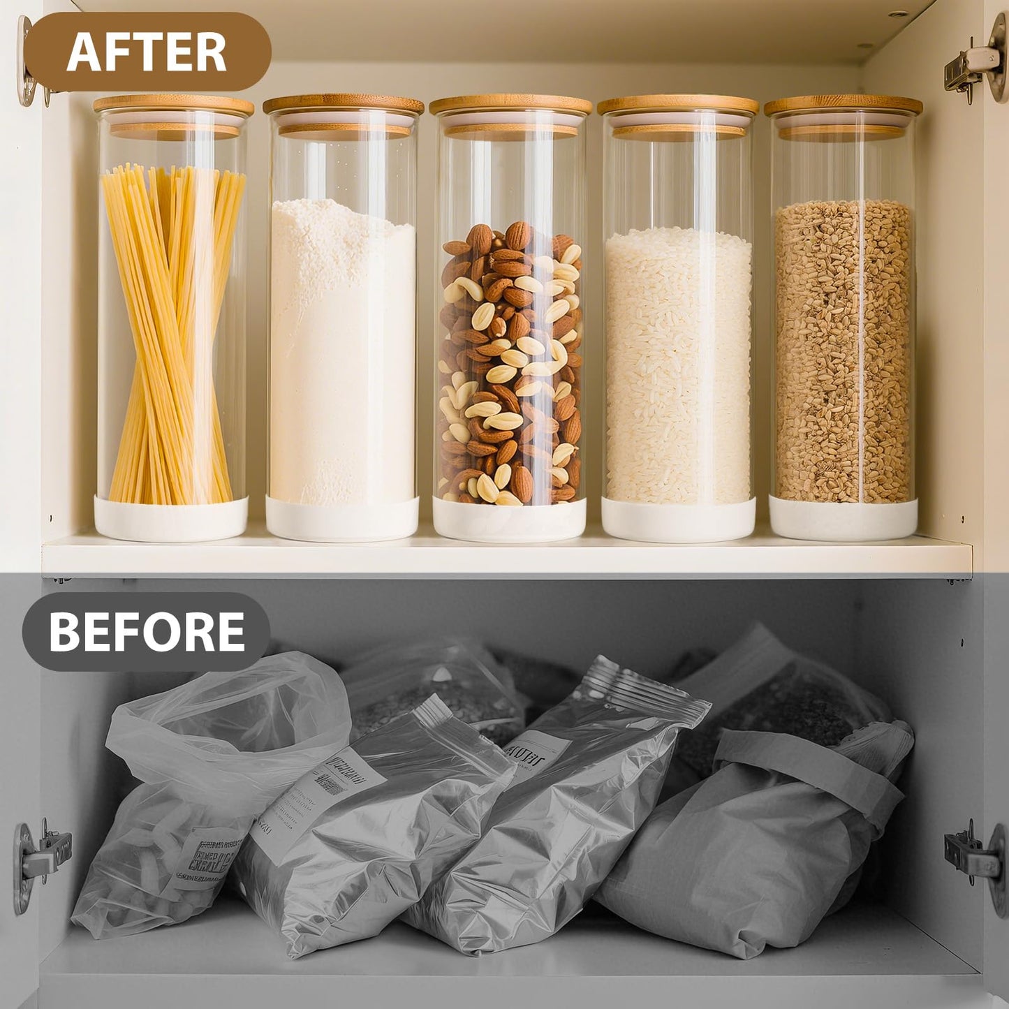 TBWIND 73oz Round Glass Pasta Storage Containers with Non-Slip Silicone Pads – 3 Pack Large Airtight Clear Food Jars for Pantry Organization, Kitchen Dry Food, Flour, Pasta, Spaghetti