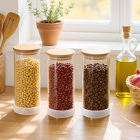 TBWIND 34oz Round Glass Storage Containers with Bamboo Lids – 6 Pack Medium Clear Food Airtight Glass Jars for Pantry Organizers and Storage, Kitchen Dry Food, Flour, Cereal, Coffee Beans & Staples