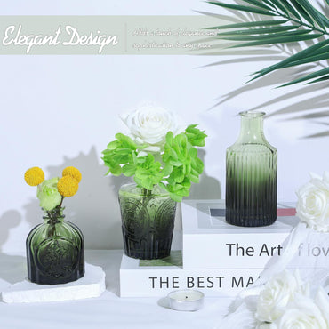 TBWIND Glass Bud Vase Set of 24, Small Green Flower Vases for Centerpieces in Bulk, Mini Vintage Vase for Wedding Decor, and Home Table Décor