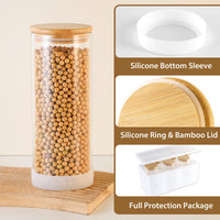 TBWIND 34oz Round Glass Storage Containers with Bamboo Lids – 6 Pack Medium Clear Food Airtight Glass Jars for Pantry Organizers and Storage, Kitchen Dry Food, Flour, Cereal, Coffee Beans & Staples