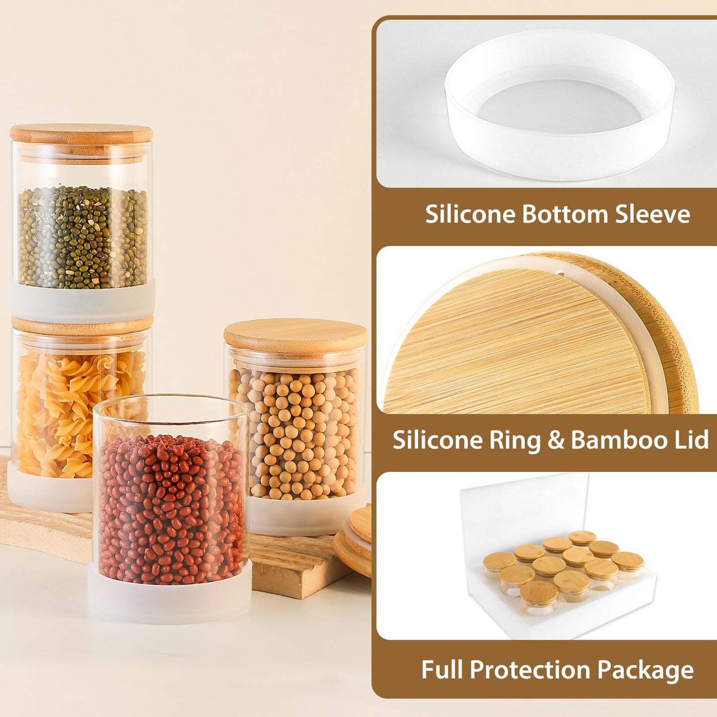 TBWIND 17oz Round Glass Storage Containers with Bamboo Lids – 12 Pack Small Airtight Clear Spice Jars for Pantry Organization, Kitchen Dry Food, Flour, Spice, Coffee Beans, Staples & Snacks