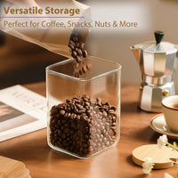 TBWIND 37oz(1.2Qt) Square Glass Storage Containers with Bamboo Lids – 4 Pack Clear Food Airtight Glass Jars for Pantry Organizers and Storage, Kitchen Dry Food, Coffee, Sugar, Flour, Snacks, Spices