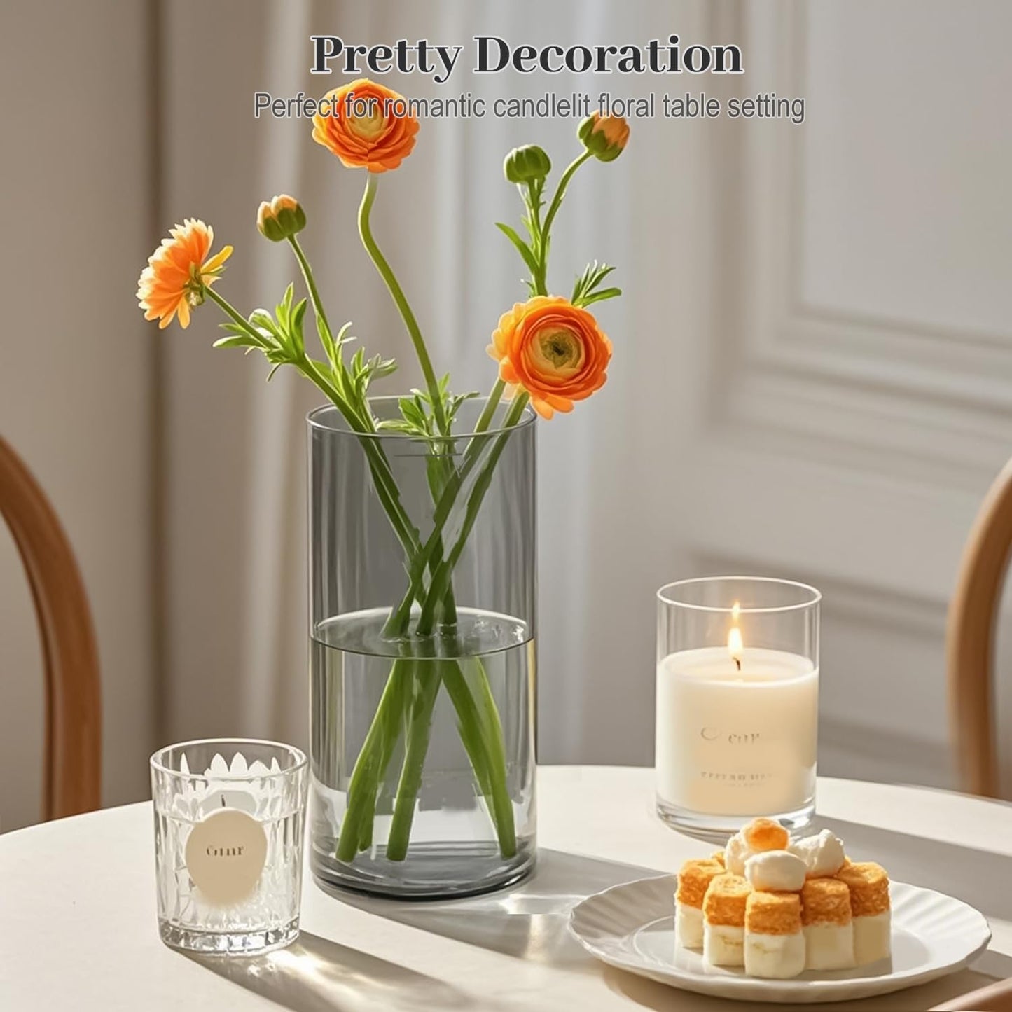 TBWIND 12pcs Glass Gray Cylinder Vases for Centerpieces, 6 Inch Grey Flower Vases for Wedding Decorations, Indoor Home Decor, Hurricane Candle Holder for Table Shelf, Party