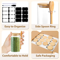 TBWIND 12 Pack 10 oz Round Glass Spice Jars with Lids and Spoons – Airtight Small Spice Containers Set with Labels, Clear Glass Storage Jars for Seasoning, Spices, Kitchen Pantry Organization