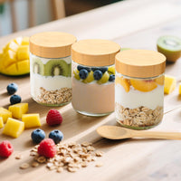TBWIND 16oz Glass Jars with Bamboo Lids, Spoons, Airtight Overnight Oats Containers, Salad& Yogurt Storage, Mason Jars for Snacks, Spices, Meal Prep – Reusable, 4-Pack