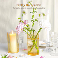 TBWIND 12pcs Glass Gold Amber Cylinder Vases for Centerpieces, 6 Inch Champagne Flower Vases for Wedding Decorations, Indoor Home Decor, Hurricane Candle Holder for Table Shelf, Party