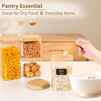 TBWIND 37oz(1.2Qt) Square Glass Storage Containers with Bamboo Lids – 4 Pack Clear Food Airtight Glass Jars for Pantry Organizers and Storage, Kitchen Dry Food, Coffee, Sugar, Flour, Snacks, Spices