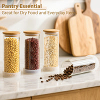 TBWIND 34oz Round Glass Storage Containers with Bamboo Lids – 6 Pack Medium Clear Food Airtight Glass Jars for Pantry Organizers and Storage, Kitchen Dry Food, Flour, Cereal, Coffee Beans & Staples