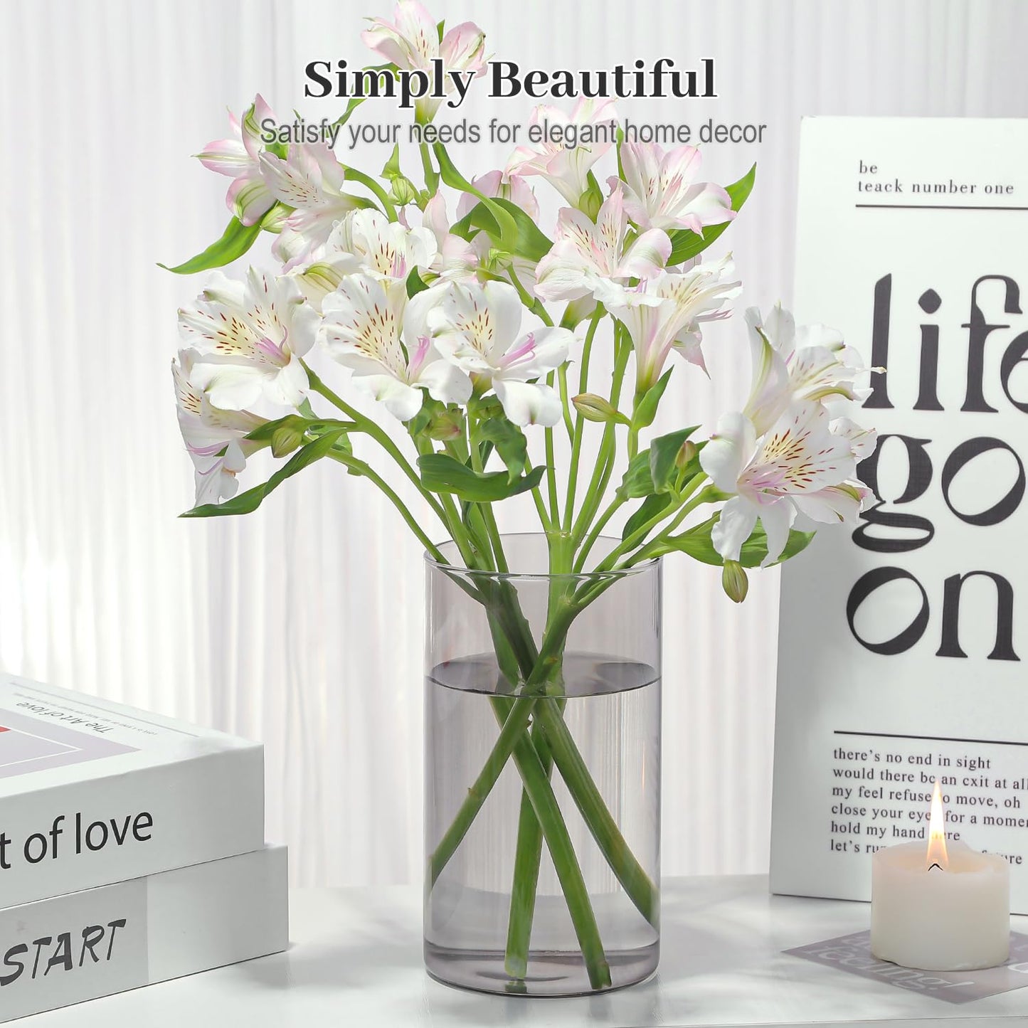 TBWIND 12pcs Glass Gray Cylinder Vases for Centerpieces, 6 Inch Grey Flower Vases for Wedding Decorations, Indoor Home Decor, Hurricane Candle Holder for Table Shelf, Party