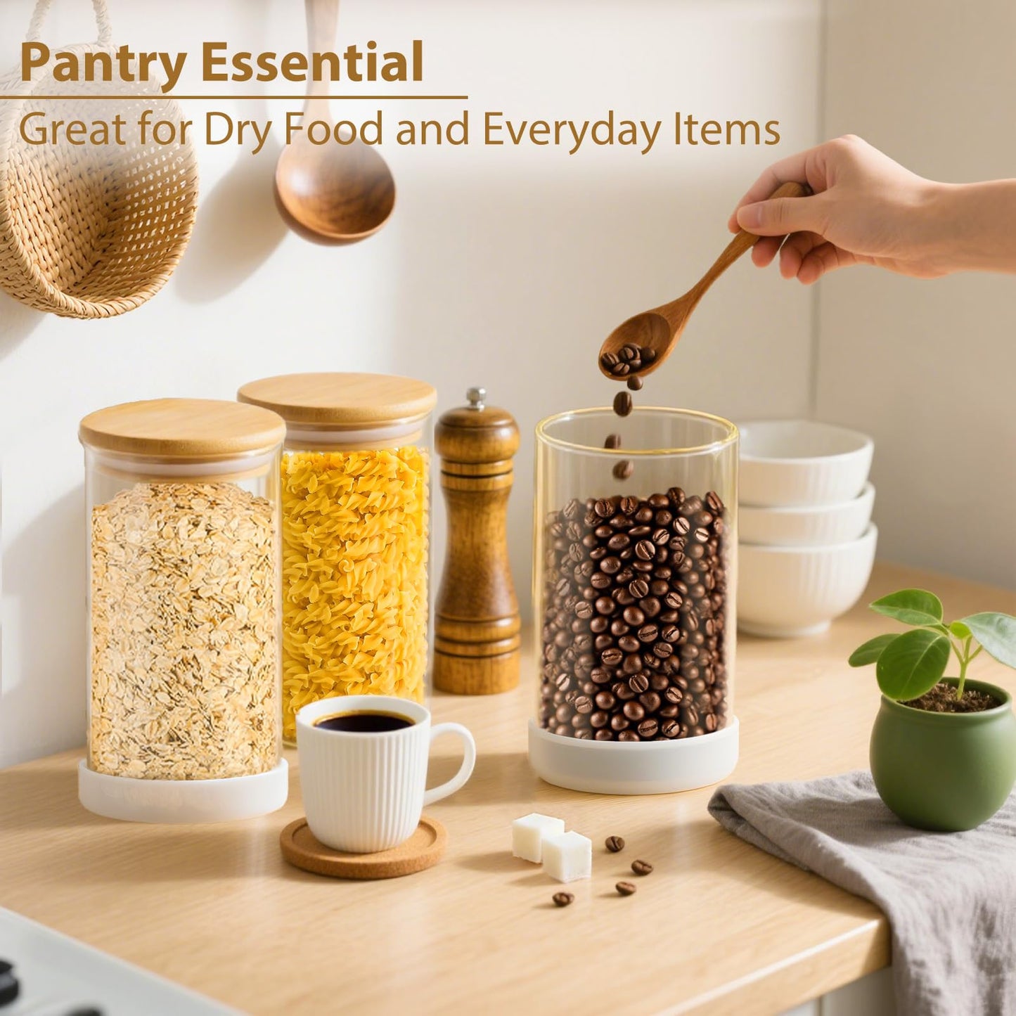 TBWIND 53oz Round Glass Storage Containers with Bamboo Lids – 4 Pack Large Airtight Glass Jars for Pantry Organization, Kitchen Dry Food, Flour, Cereal, Coffee Beans & Staples